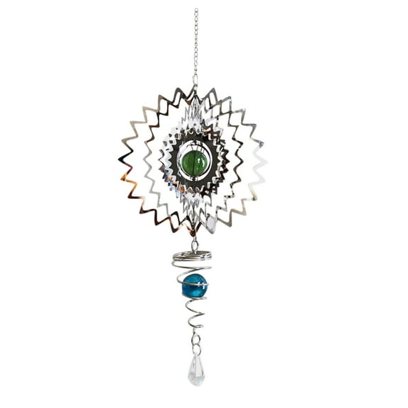 Stainless Steel Wind Spinner with Crystal Pendant, Outdoor Hanging Garden Decor, 3D Kinetic Art for Patio and Home