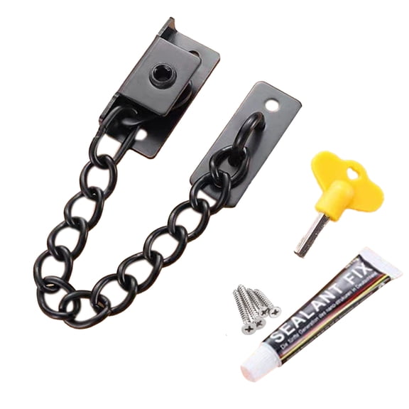 Stainless Steel Window Chain Lock,Guard Door Restrictor Child Window Safety Security Chain Lock - Black (glue)