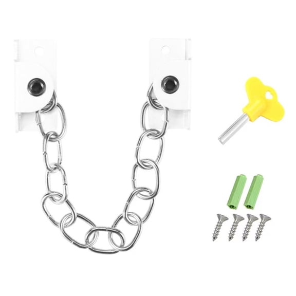 Stainless Steel Window Chain Lock,Guard Door Restrictor Child Window Safety Security Chain Lock - White (punching)