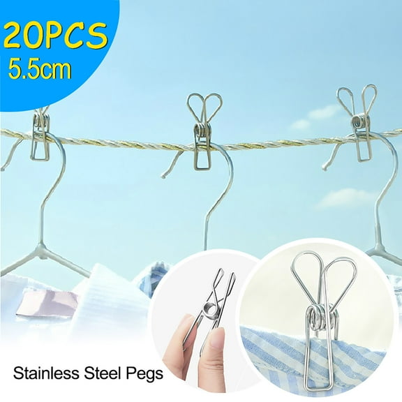 Stainless Steel Windproof Clothesline Clips, 20 Pack Travel Hanging Laundry Rack Clamps