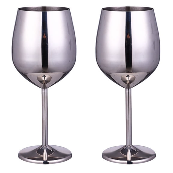Stainless Steel Wine Glass - Cute, Unbreakable Wine Glasses for Travel, Camping and Pool - Fancy, Unique and Cool Portable Metal Wine Glass for Outdoor Events, Picnics (Set of 2)-silvery