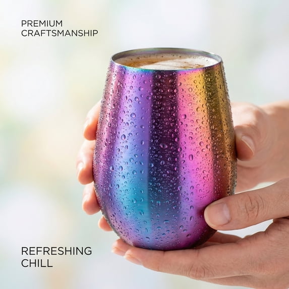 Stainless Steel Wine Glasses - Outdoor Portable Wine Tumbler & Stemless Wine Tumblers - 100% Unbreakable & Stemless Metal Drinking Cups for Home and Outdoors Dishwasher safe (Rainbow)