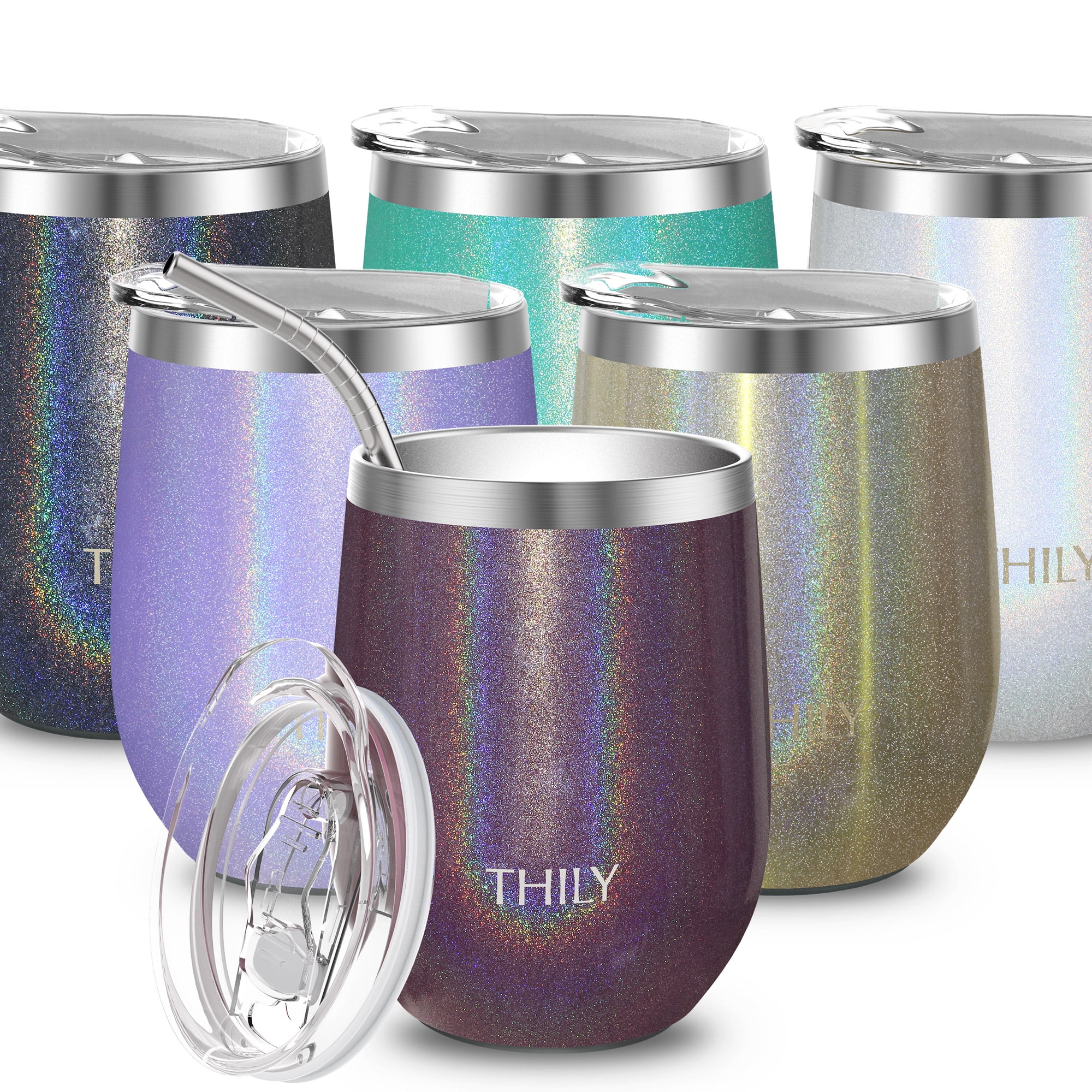 Metal Insulated Stemless Wine Glasses - THILY 4 Pack Stainless