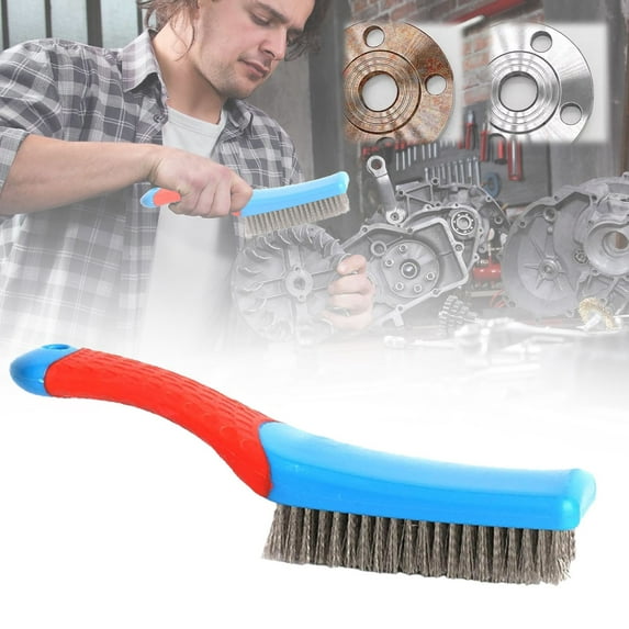 Stainless Steel Wire Brushes, Heavy Duty Wire Scratch Brush for Cleaning, Metal Scrubber for Metal Rust Cleaning,Paint Scrubbing with Rubber Covered Handle, 1 Pcs, 6.3 Inches