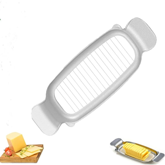 Stainless Steel Wire Butter Cutter Slicer Push Style Block Cheese Cutter, Double-Sided Handle for Single Stick, Metal Butter Squares Tool for Baking, Fruit (1-Piece) P