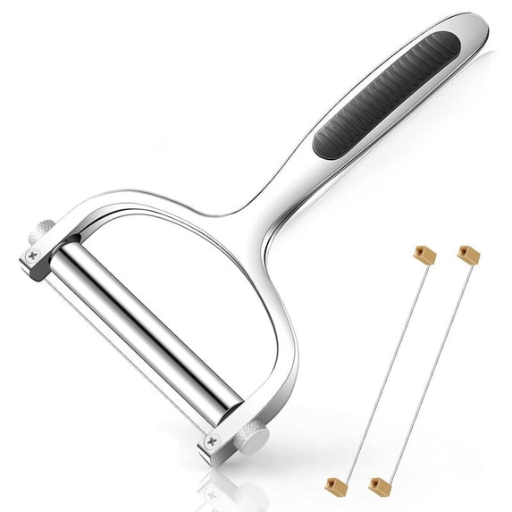 Qtmnekly Stainless Steel Wire Cheese Slicer, Adjustable Cheese Cutter with 2 Extra Wires, Kitchen Hand Held Cheese Shaver Alloy + stainless steel