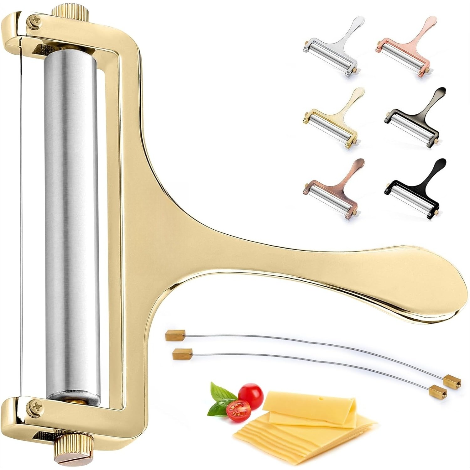 Cheese Clipper Stainless Steel Wire Cheese Slicer - Adjustable Hand Held Cutter with 2 ...