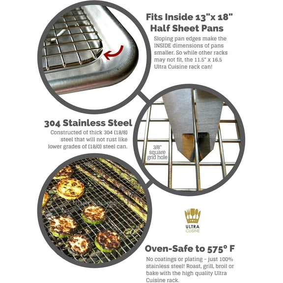 Stainless Steel Wire Cooling Rack for Baking 3 Pack fits Half Sheet Pans