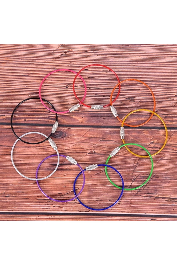 Stainless Steel Wire Keychain Keyring Circle Rope Cable Loop Screw Lock Gadget