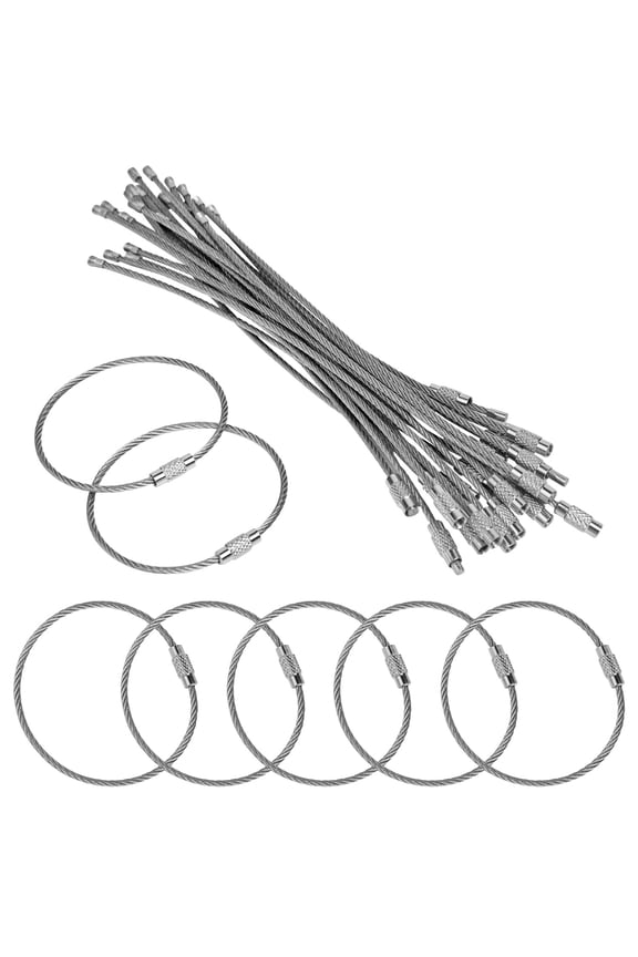 Stainless Steel Wire Keychains 2.0mm 6.3 Inches Aircraft Cable Key Ring Loops for Hanging Luggage Tags or ID Tags (25 Pack)
