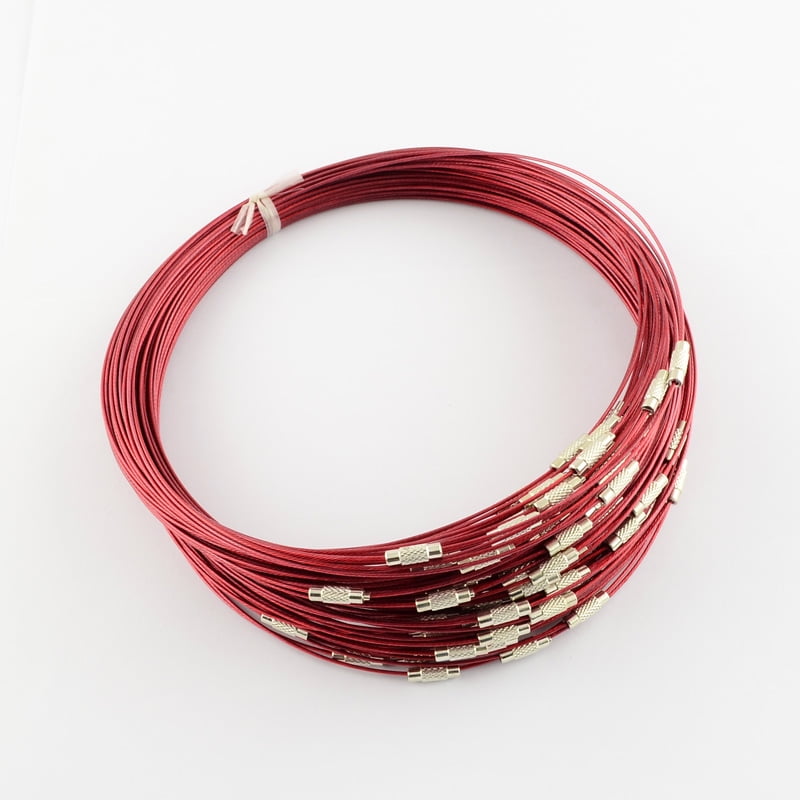 Stainless Steel Wire Necklace Cord DIY Jewelry Making with Brass Screw Clasp Red 17.52 inch(44.5cm) 1mm Inner Diameter: 5.71 inch(14.5cm)