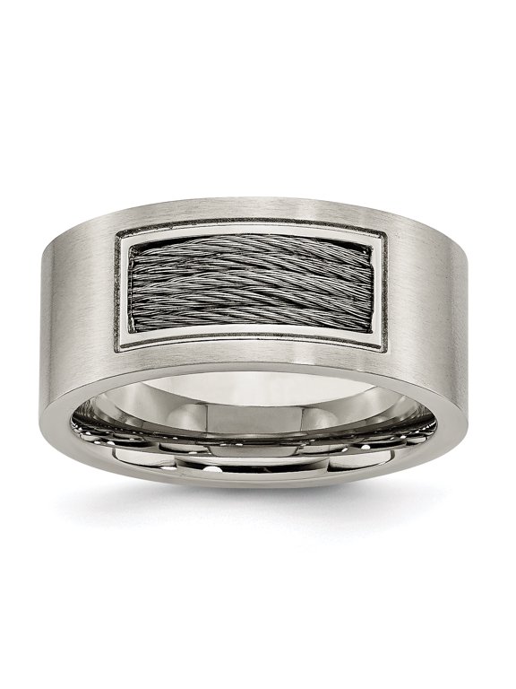 Stainless Steel Brushed Polished Wire Ring Size 10.5 - Jewelry Gift for Mom