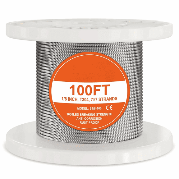 Stainless Steel Wire Rope Kit 1/8 inch 100ft, 1600lbs 7x7 Strand Cable with Accessories for Railing, Decking, Fence, Marine & Outdoor Use