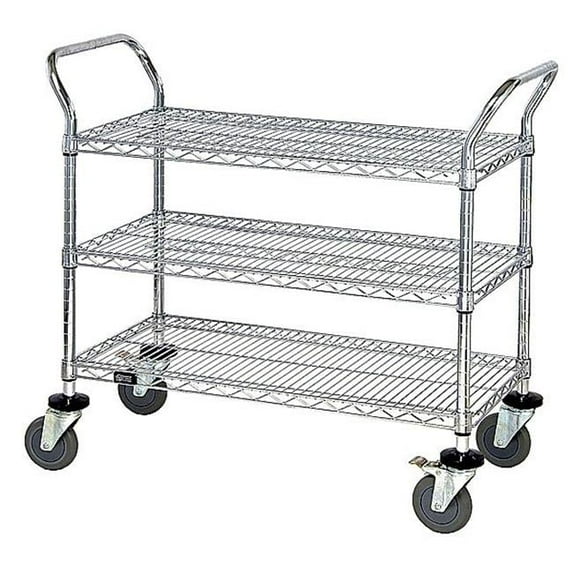 Stainless Steel Wire Shelving Cart With 3 Shelves - 18 x 42 x 37.5 in.