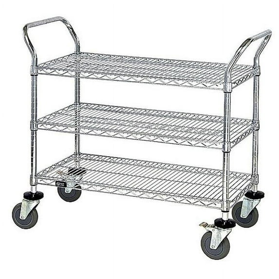Stainless Steel Wire Shelving Cart With 3 Shelves - 24 x 48 x 37.5 in.