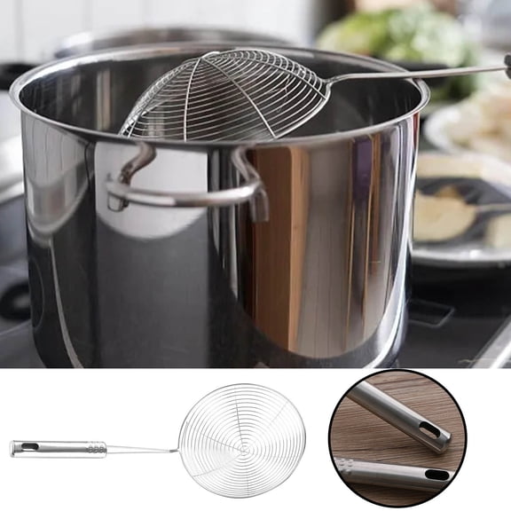 Stainless Steel Wire Skimmer Spoon Strainer Ladle with Handle, Asian Strainer for Kitchen Frying Food Pasta Spaghetti Noodle, Heat Resistant Mesh Colander Filter Spoon Kitchen Cooking Frying Tool