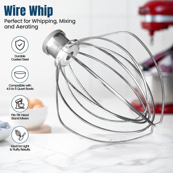 Stainless Steel Wire Whip Mixer Attachment for 4.5-5 Quart Tilt-Head Stand Mixer, Kitchen Accessory Replacement
