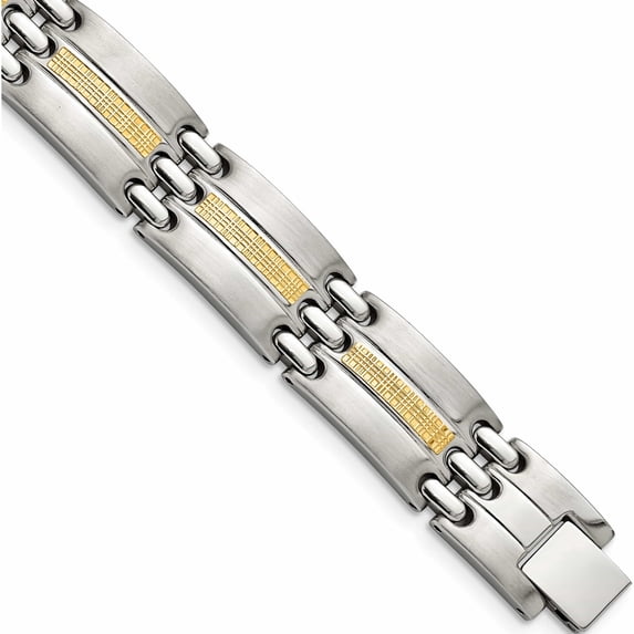 Stainless Steel With 14K Accent 8.5In Brushed And Polished Link Bracelet (8.5 X 19) Made In China -Jewelry By Sweet Pea