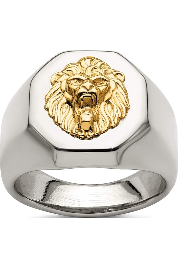 Stainless Steel With 14K Accent Polished Lion Head Ring (Size 10) Made In China sr641-10
