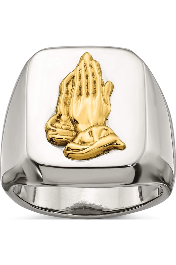 Stainless Steel With 14K Accent Polished Praying Hands Ring (Size 11) Made In China sr644-11