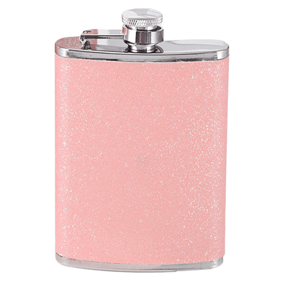 Stainless Steel With Colorful Glitter Hip Flask - Stores 6 Ounces - Pink