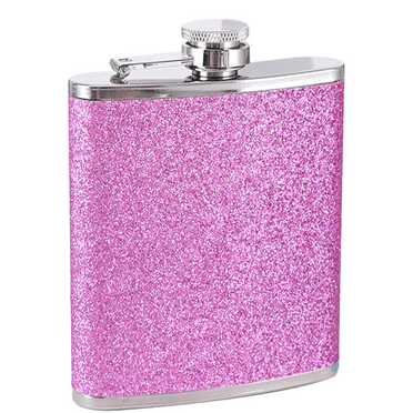 Stainless Steel With Colorful Glitter Hip Flask - Stores 6 Ounces - Purple