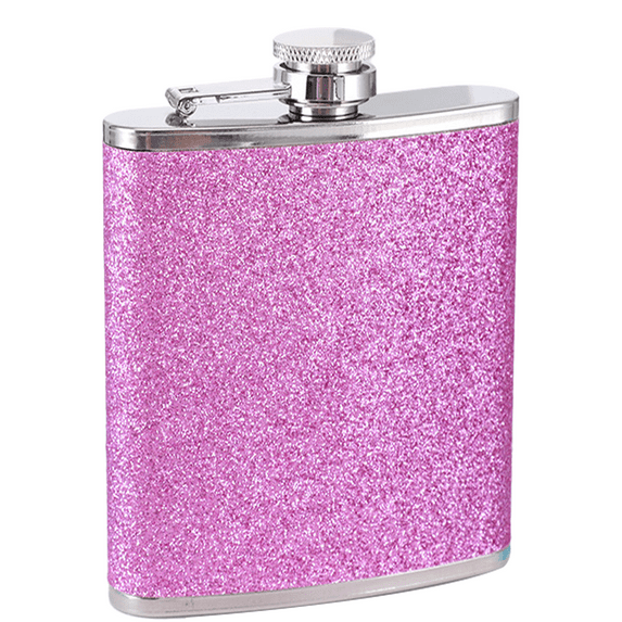 Stainless Steel With Colorful Glitter Hip Flask - Stores 6 Ounces - Purple