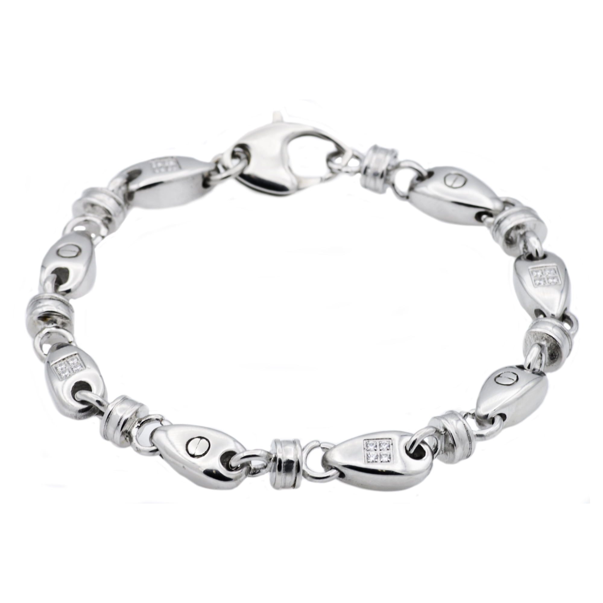 Stainless Steel With Cubic Zirconia Chain Link Men's Bracelet 8.5 Inch