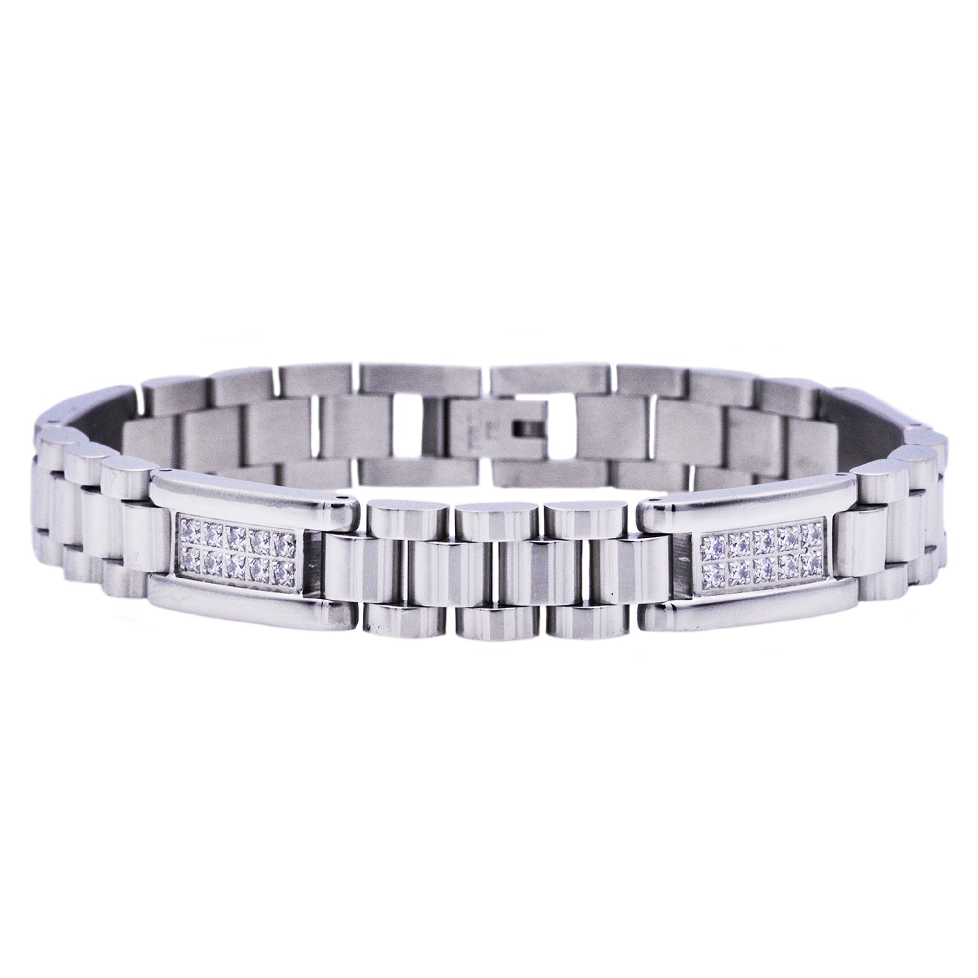 Stainless Steel With Cubic Zirconia Link Men's Bracelet 8.5 Inch