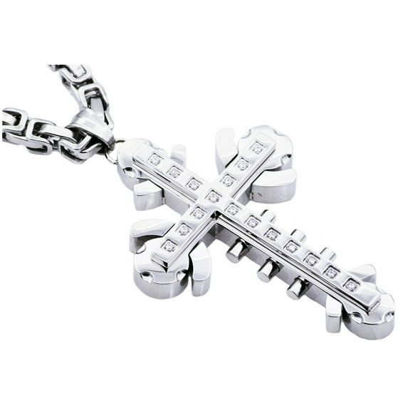 Stainless Steel With Cubic Zirconia Men's Cross Pendant
