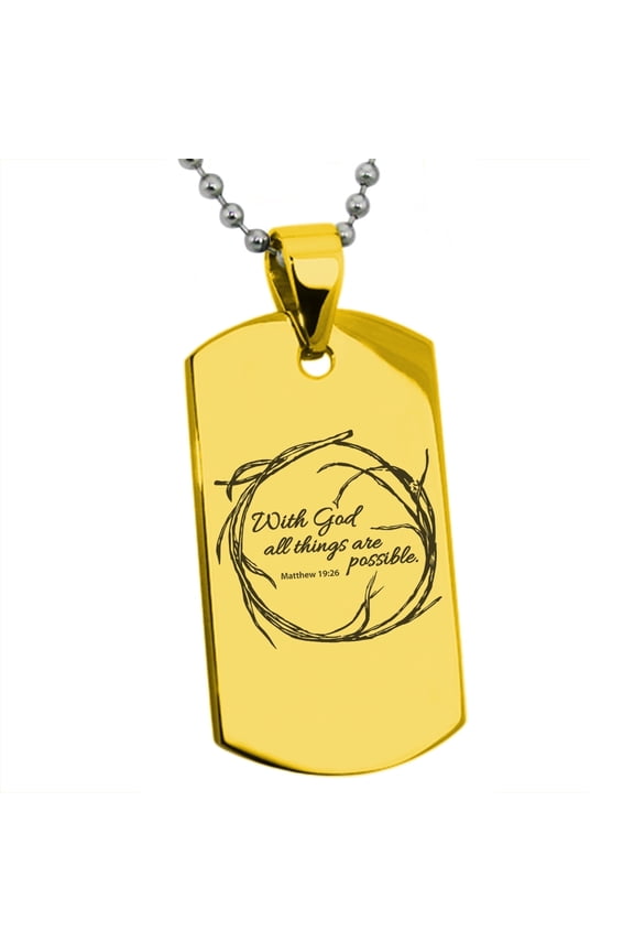 Stainless Steel With God All Things Are Possible Matthew 19:26 Engraved Dog Tag Pendant Necklace