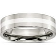 thumbnail image 1 of Stainless Steel With Sterling Silver Inlay Polished 6mm Flat Band (Size 7) Made In China sr119-7, 1 of 5