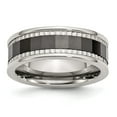 thumbnail image 1 of Stainless Steel WithSawtooth Accent/Black Ceramic Center Faceted Band, 1 of 6