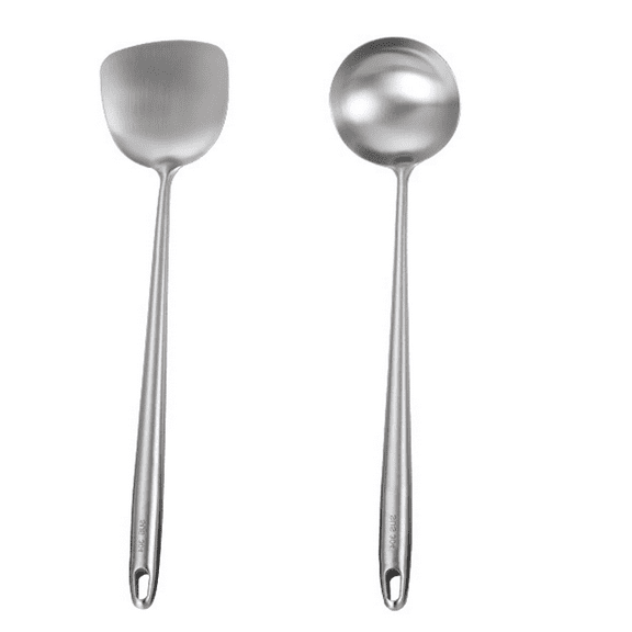 Stainless Steel Wok Cooking Utensils Set - Heat Resistant Kitchen Wok Cooking Tools-spatula + spoon