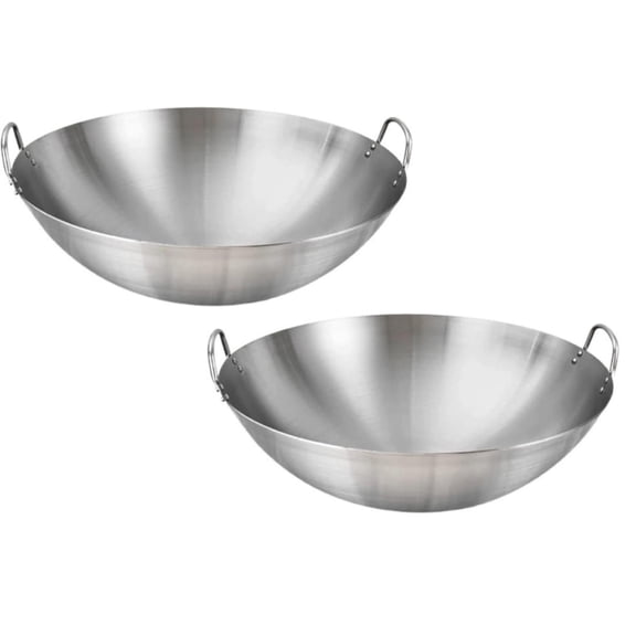 Stainless Steel Wok Round Bottom Frying Pan Heavy Duty Polished Cooking Wok With Dual Loop Handles Stir Fry Pan Kitchen Cookware 2 Pack 11 In,made in stainless steel pan