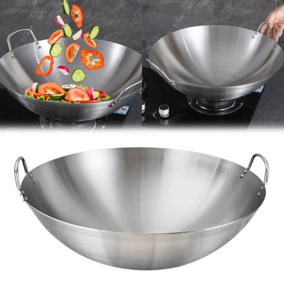 Stainless Steel Wok Round Bottom Frying Pot for Gas Stove Large Capacity Pan Convenient Kitchen Utensil for Home Cooking,10.2Inch