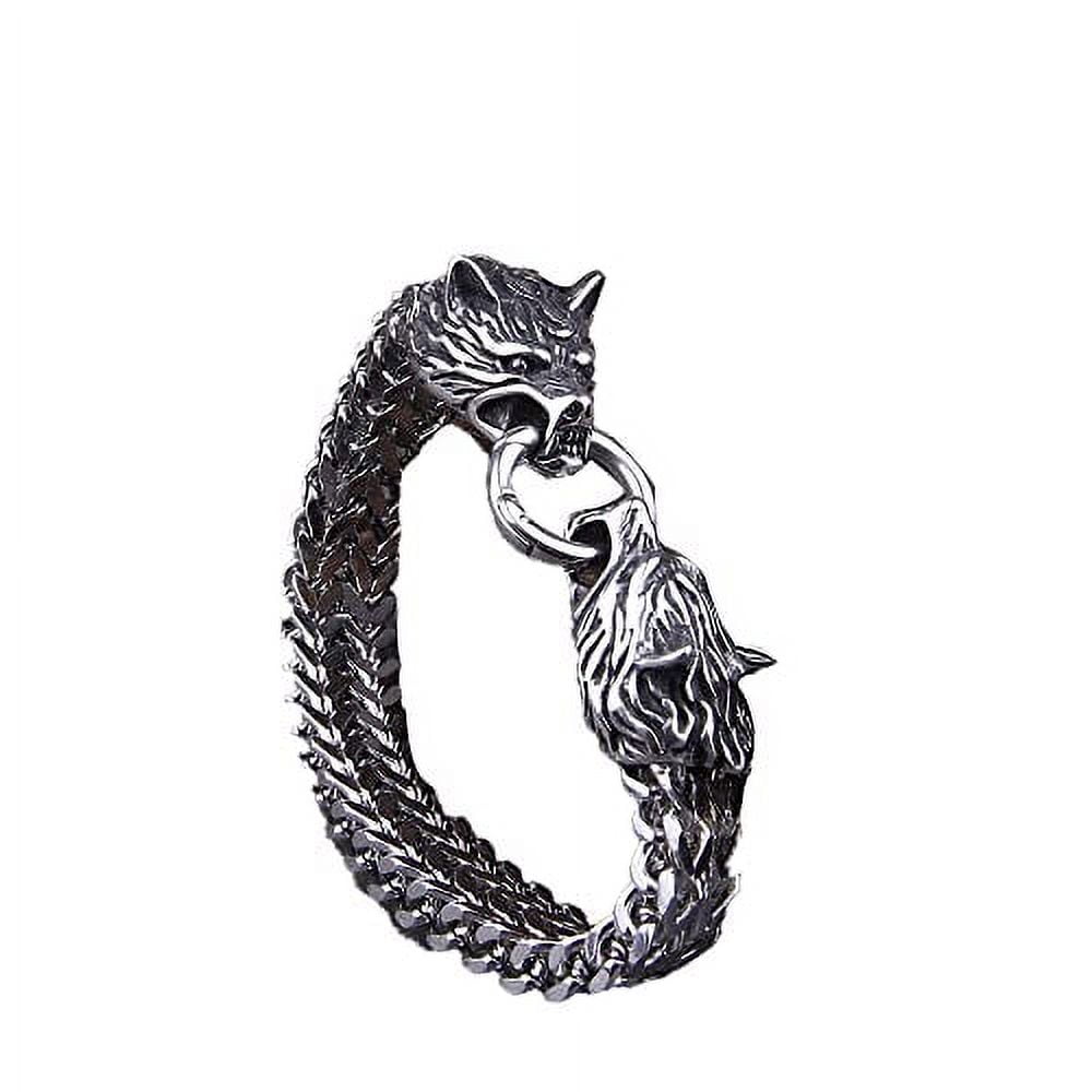 Amazon.com: PBTMCD Men's Wolf Head Cuff Bracelet, Odin Wolf