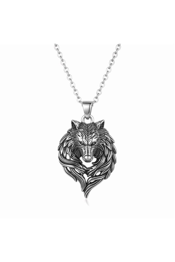 Stainless Steel Wolf Pendant Necklace Wildlife Inspired Charm Jewelry with 18 Inch Cable Chain Silver Tone Tribal Animal Design Durable Fashion Accessory 40x26mm