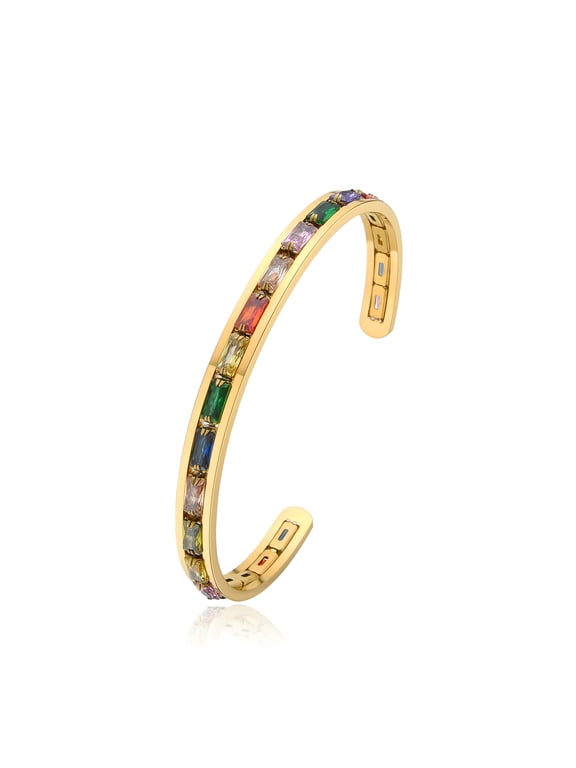 Stainless Steel Women Bangle Bracelet,Gold Plated Cuff Bracelet Colorful Tennis Cz Chunky Bangle For Ladies Hip Hop Wristband Jewelry Bracelets Adjustable