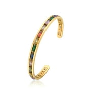 JUSTJANDM Stainless Steel Women Bangle Bracelet,Gold Plated Cuff Bracelet Colorful Tennis Cz Chunky Bangle For Ladies Hip Hop Wristband Jewelry Bracelets Adjustable