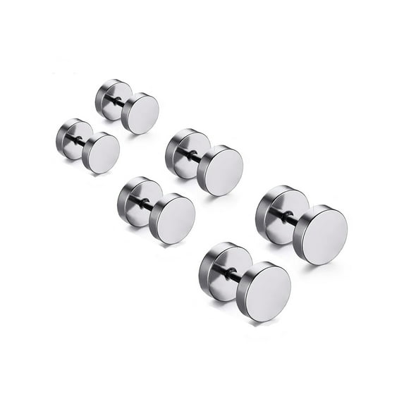 Stainless Steel Women/Men Stud Earrings Dumbbell Ear Piercing Plugs 3 Pairs