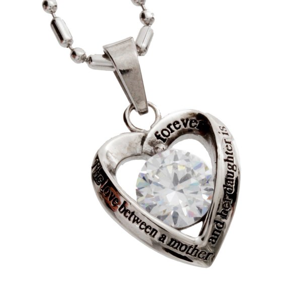 Stainless Steel Women's Pendant Mother Daughter Cz Heart Necklace