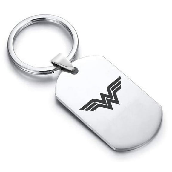 Stainless Steel Wonder Woman Dog Tag Keychain Circle Ring