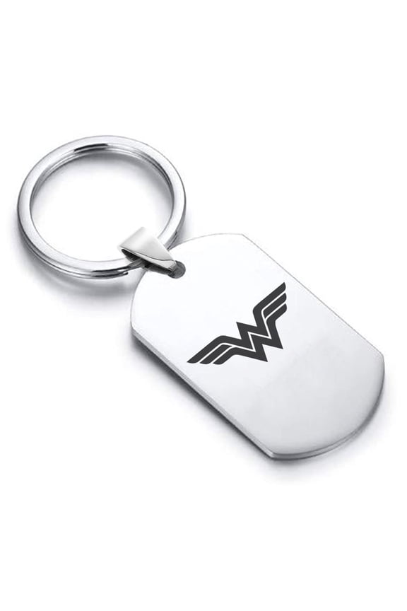 Stainless Steel Wonder Woman Dog Tag Keychain Circle Ring