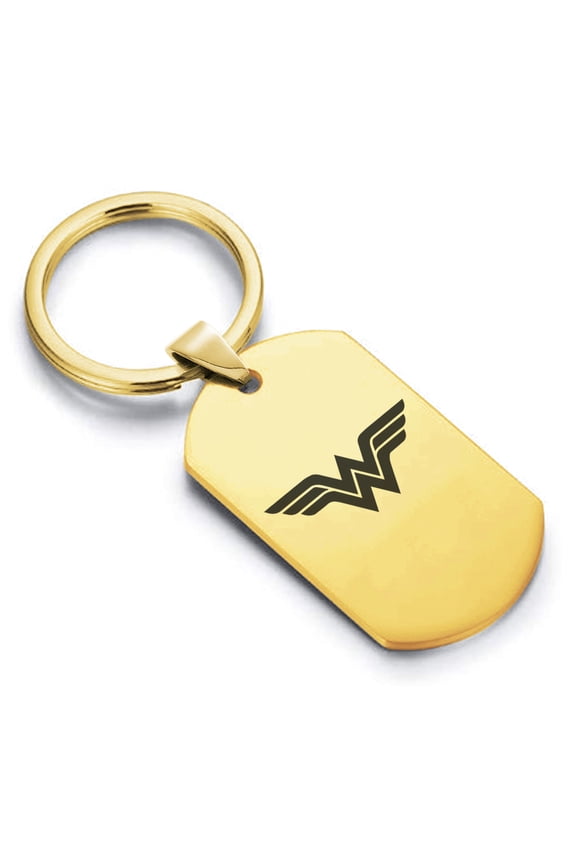 Stainless Steel Wonder Woman Dog Tag Keychain Circle Ring