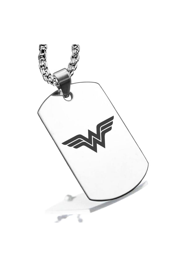 Stainless Steel Wonder Woman Dog Tag Pendant Necklace