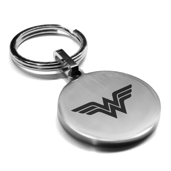 Stainless Steel Wonder Woman Round Medallion Keychain Circle Ring