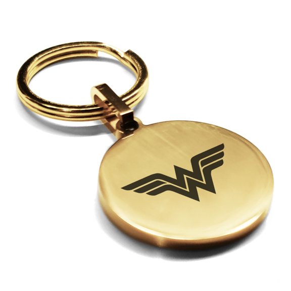 Stainless Steel Wonder Woman Round Medallion Keychain Circle Ring