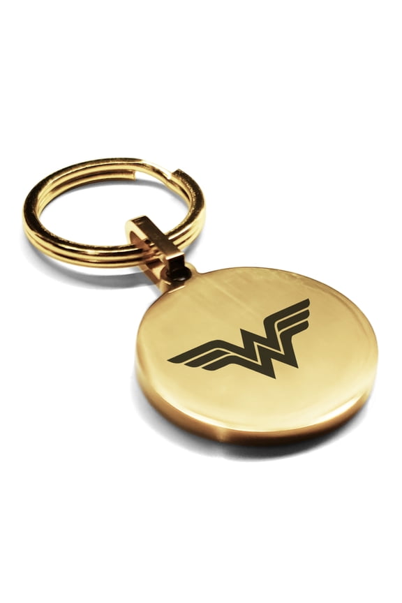 Stainless Steel Wonder Woman Round Medallion Keychain Circle Ring