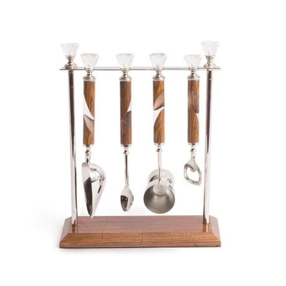 Stainless Steel, Wood & Acrylic Brass Barkeep Tool Set - Brown & Silver, 12.5 x 13.5 x 10 in.